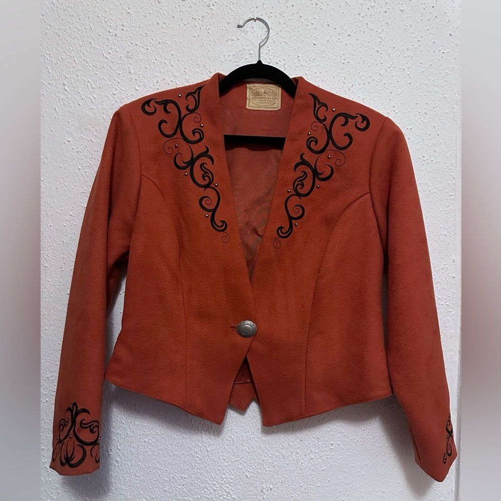 Saddle Ridge Faux Suede Western Jacket with Embroidery and Concho Button Medium